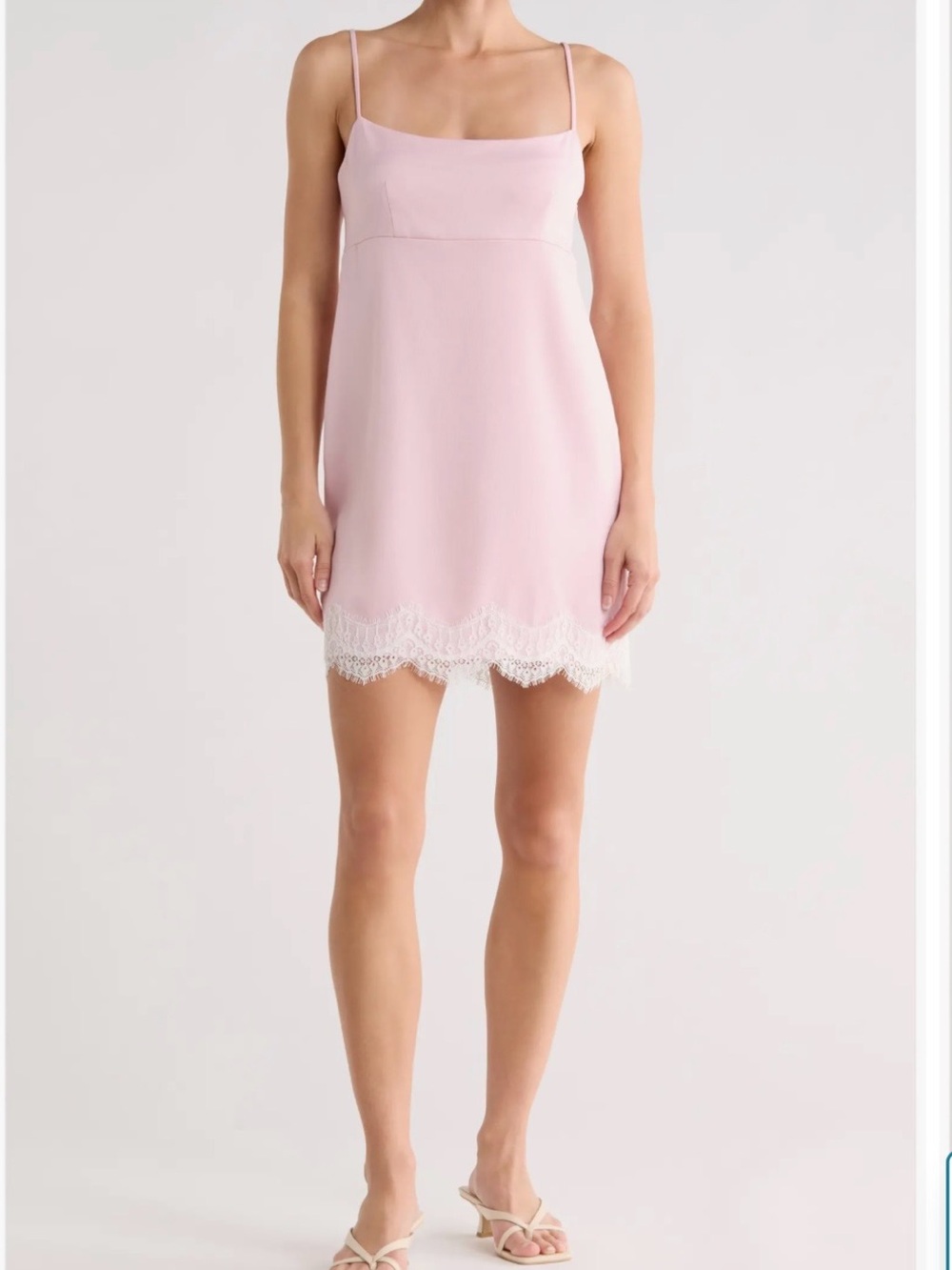 New WAYF Pink Lace Trim Hem Slip Mini Dress XS